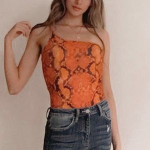 Orange Snake Skin Pattern One Shoulder Bodysuit